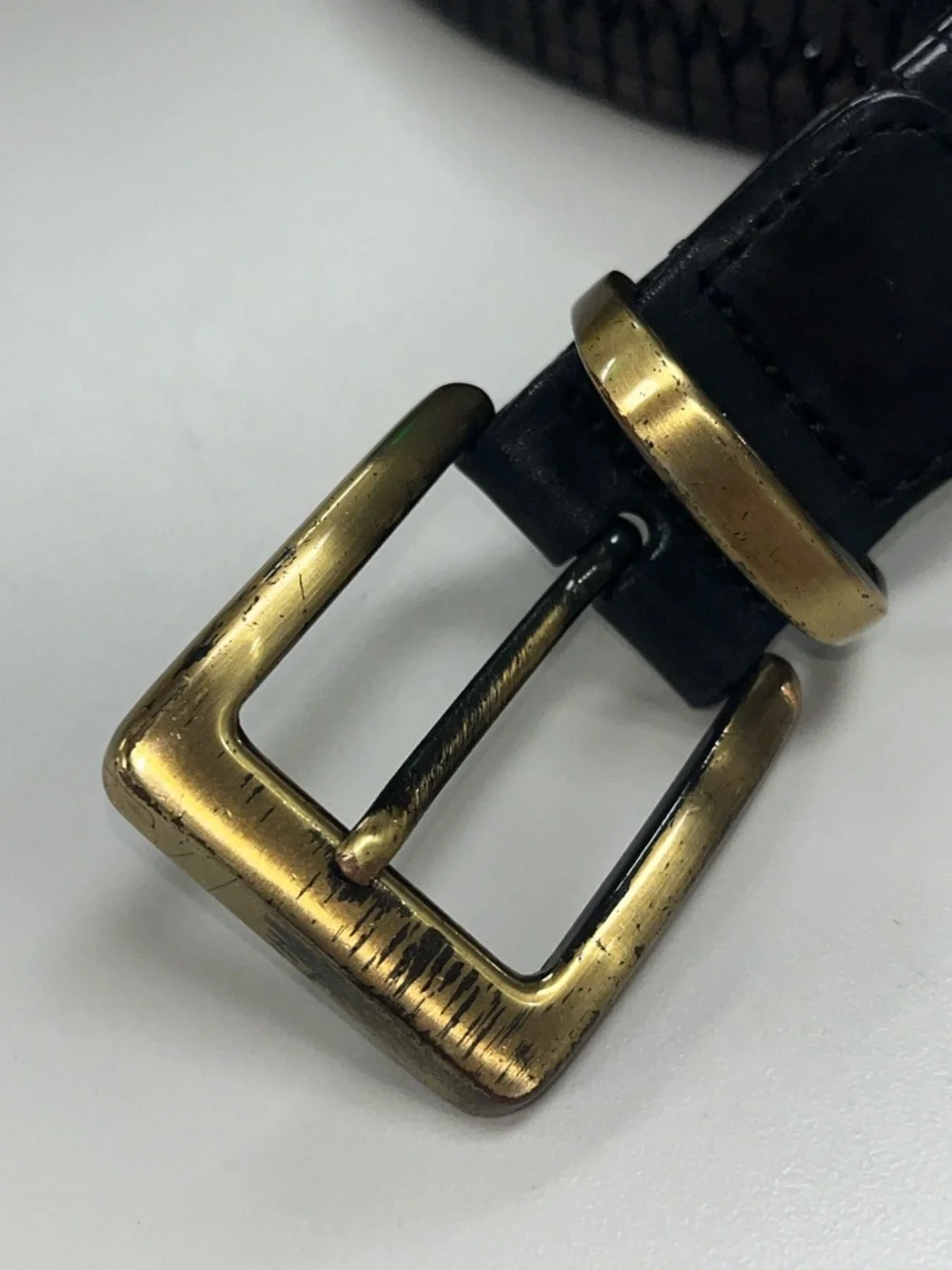 Tommy Bahama Black Braided Leather Belt with Gold Tone Buckle 36”